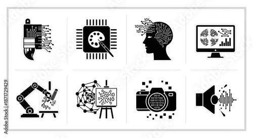 Black icons of technology and media.