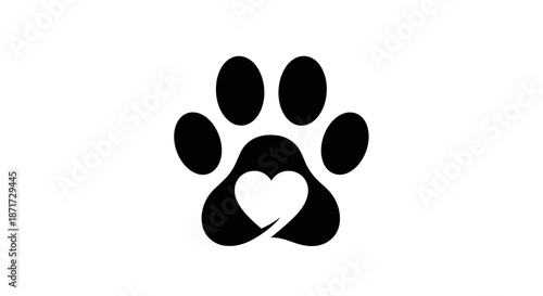 Black paw print with heart symbol.