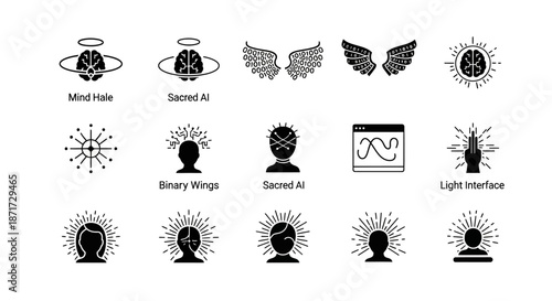 Black silhouette mind energy symbols.