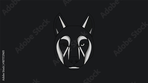 Minimalist wolf face silhouette in stark black and white contrast, artistic design.