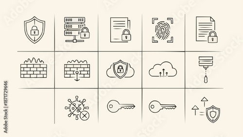Cyber Security Icons Set Digital Protection Technology.