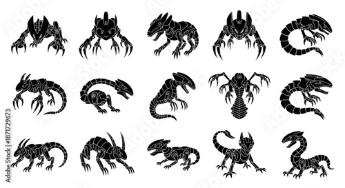 Collection of various dragon silhouettes.