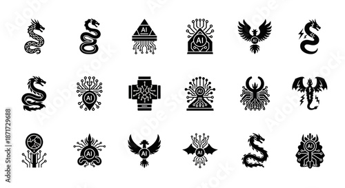 Collection of various symbolic icons.
