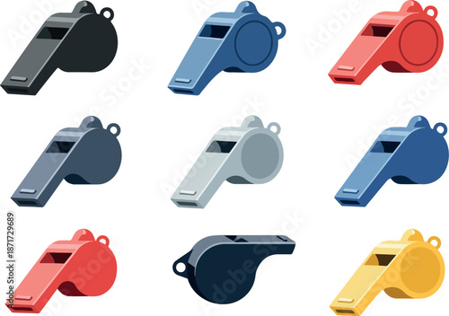 Collection of Whistles in Various Colors for Sports and Safety