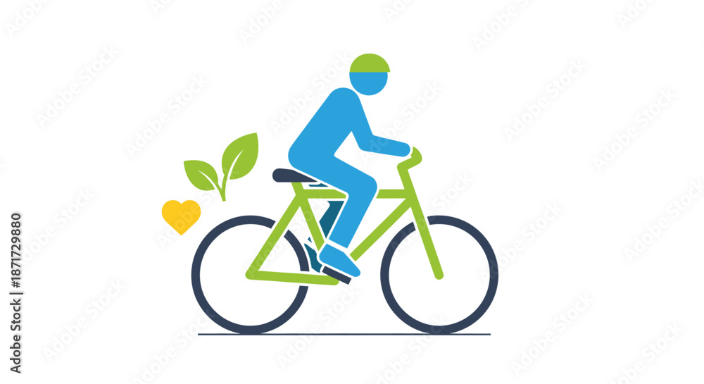 Naklejka premium Man riding a green bicycle fast.