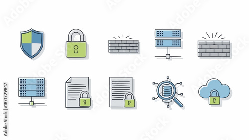 Cyber Security Icons Set Data Protection Technology.