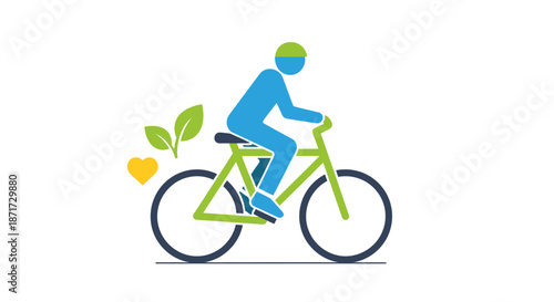 Man riding a green bicycle fast.