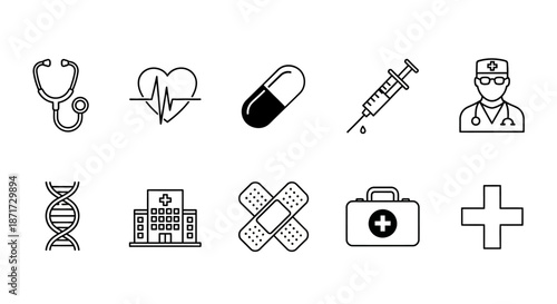 Medical icons and health symbols.