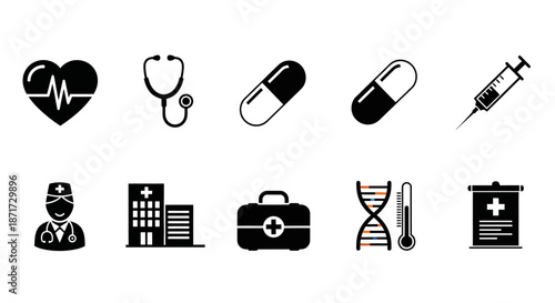 Medical healthcare symbols and icons.