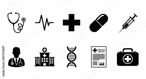 Medical icons and healthcare symbols.