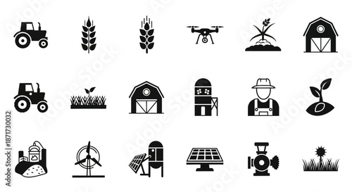 Sustainable farming and energy icons.