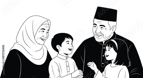 Happy muslim family portrait with smiling faces