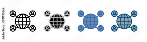 
connectivity icon set multiple style collection with globe design and four people top and bottom