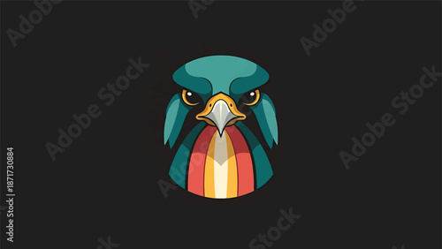 Intense teal falcon illustration with sharp focus and vibrant colors, striking design.