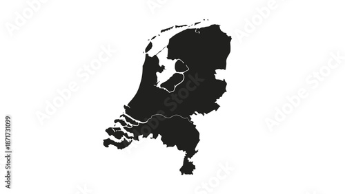 Netherlands Outline Map with Provinces on Isolated White Background