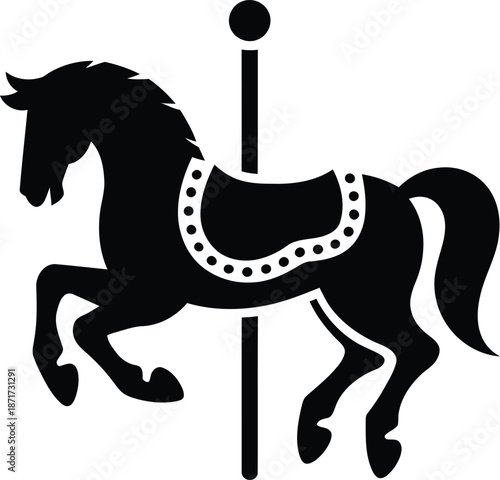 Elegant black silhouette of a horse with a carousel saddle design