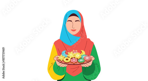 Woman holding colorful traditional cookies