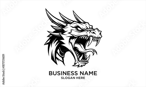 Fierce Dragon Head Roaring with Intimidating Expression.