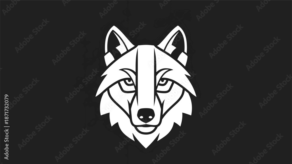 Obraz premium Intense wolf face illustration with sharp features and focused gaze.