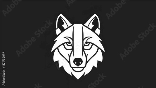 Intense wolf face illustration with sharp features and focused gaze.