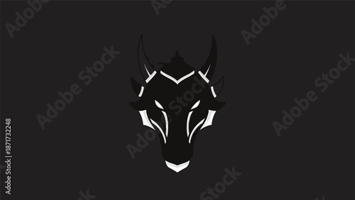 Minimalist wolf head logo design on a dark background, simple and elegant.