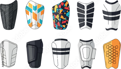 Protective Gear Collection of Colorful Shin Guards for Sports