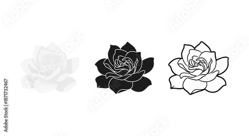 Minimalist illustration set of gardenia silhouettes, Symbolizing beauty and fragrance, flat vector design illustration.