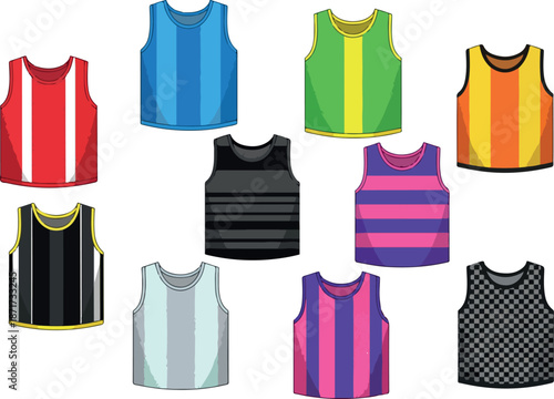 Variety of Tank Tops Vector Illustration in Multiple Colors and Designs