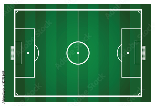 Soccer football field top view illustration with green pitch and white markings
