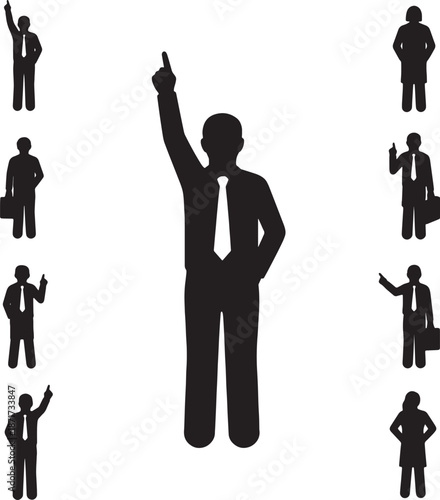 30 Black Solid Silhouettes: Person Pointing Up