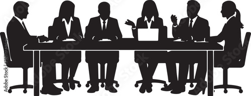 30 Black Solid Silhouettes: Group Meeting Scene