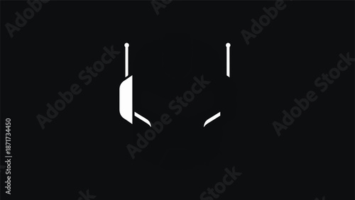 Minimalist design of abstract shapes in a stark black and white composition.