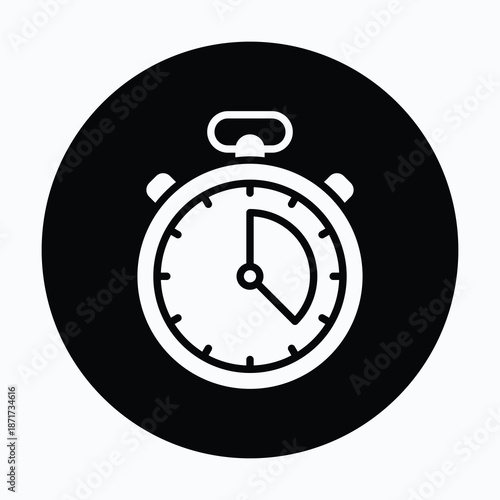 Time Management Stopwatch Isolated Vector Black Glyph Circular Style Icon. 