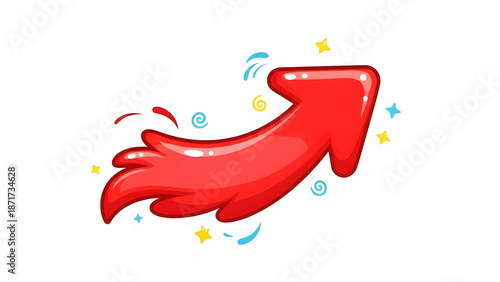 Glossy red cartoon arrow pointing up indicating success, progress, speed, and growth isolated PNG with Transparent Background
