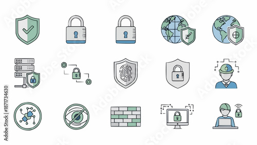 Cybersecurity Icons Set Digital Protection Concepts.