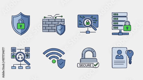 Cybersecurity Icons Set Digital Protection Data Security Network Safety.