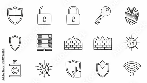 Cybersecurity Icons Set Digital Protection Security Symbols.