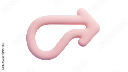 Soft pink 3D rendered arrow icon showing a loop or U-turn direction symbol isolated PNG with Transparent Background