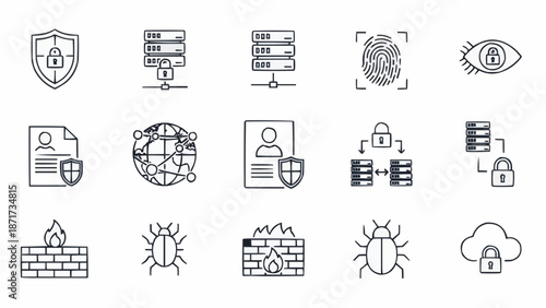 Cybersecurity icons set digital security protection concept.