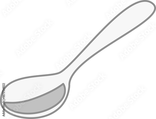 A spoon is depicted in a simple graphic illustration on a white background