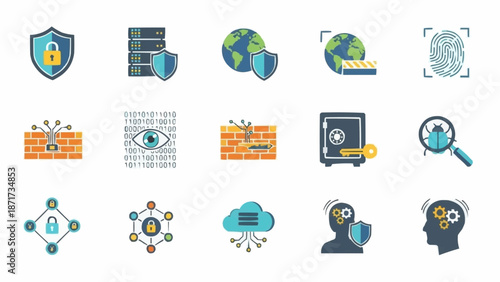 Cybersecurity Icons Set Digital Security Protection Concepts.