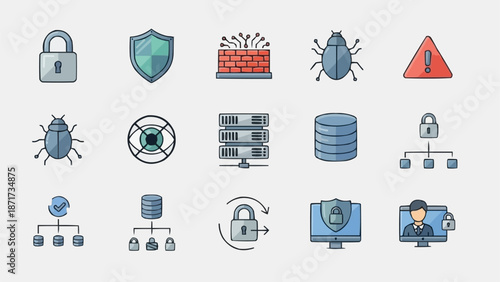 Cybersecurity Icons Set Digital Security Protection Concepts.