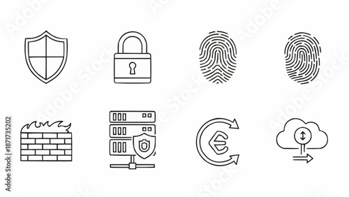 Cybersecurity Icons Representing Digital Security Concepts.