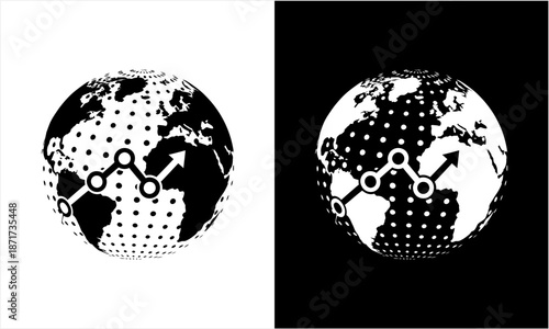 Global Business Growth Chart on World Map Vector Illustration.