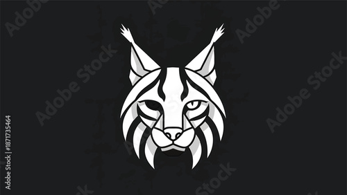 Geometric Lynx Head - A Striking Black and White Illustration.