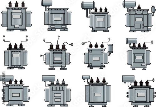 Set of Transformers Electrical Power Conversion Icons