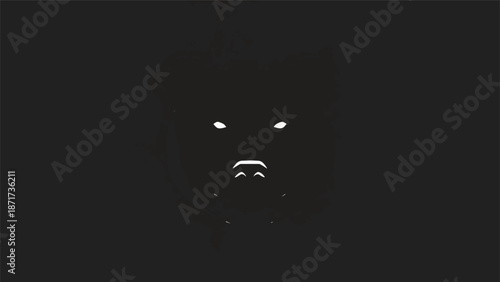 Mysterious creature emerges from darkness, glowing eyes and snout.