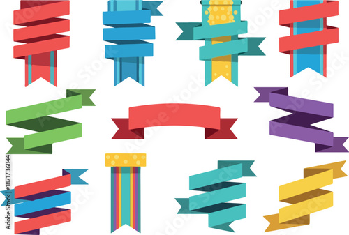 Colorful Ribbon Banners Set Decorative Graphic Elements for Web and Print Design
