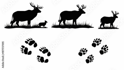 Deer and Animal Tracks Silhouette Collection.