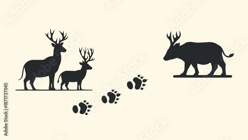 Deer and Bear Tracks Wildlife Silhouette.